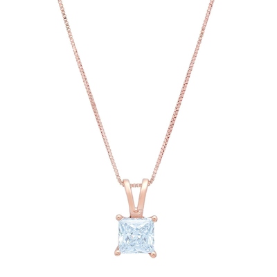 Pre-owned Pucci 1.0 Ct Princess Cut Natural Aquamarine Pendant Necklace 16" Chain 14k Rose Gold In D