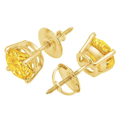 Pre-owned Pucci 3.0 Ct Round Cut Solitaire Natural Citrine Stud Earrings Real 14k Yellow Gold