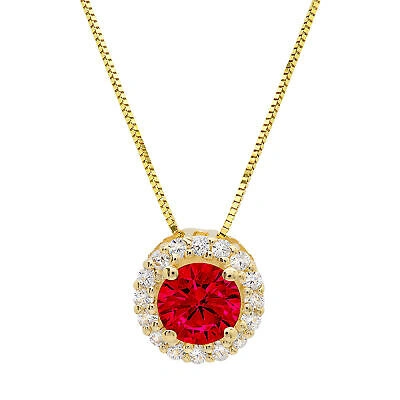 Pre-owned Pucci 1.3ct Rd Vvs1 Ruby Pave Halo Pendant Necklace 16 Box Chain Box 14k Yellow Gold