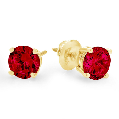 Pre-owned Pucci 3.0ct Round Cut Solitaire Natural Red Garnet Stud Earrings Real 14k Yellow Gold
