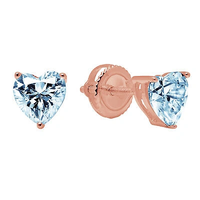 Pre-owned Pucci 1.50 Ct Heart Cut Solitaire Natural Aquamarine Stud Earrings Real 14k Rose Gold In D