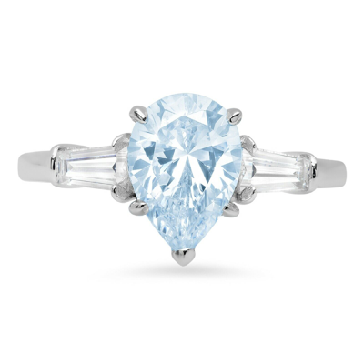 Pre-owned Pucci 2.5ct Pear Baguette 3stone Natural Aquamarine Bridal Wedding Ring 14k White Gold In D