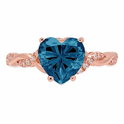 Pre-owned Pucci 2 Heart Twisted Halo London Blue Topaz Promise Bridal Wedding Ring 14k Rose Gold In D