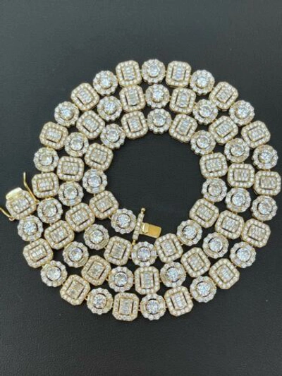 Pre-owned Harlembling Men's Baguette Tennis Chain 14k Gold Plated & Solid 925 Silver Cz