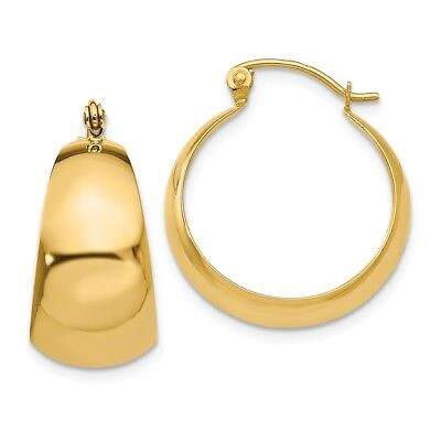 Pre-owned Superdealsforeverything Real 14kt Yellow Gold Polished 10.5mm Tapered Hoop Earrings