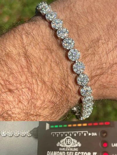 Pre-owned Harlembling Real 9.5ct Moissanite 925 Silver Mens Iced Flooded Out Cluster Tennis Bracelet