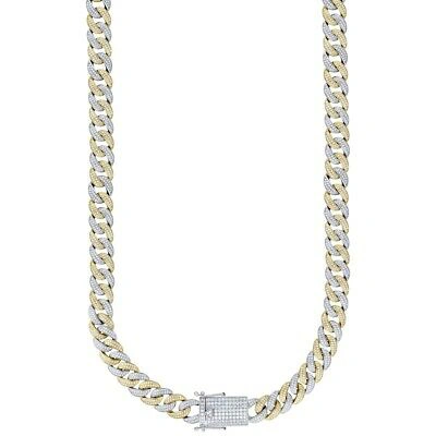 Pre-owned Jewelry Hiphop Mens Cuban Choker Lab Diamond Chain Yellow/ White Gold Finish Necklace 20" 24"