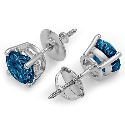 Pre-owned Pucci 4 Ct Round Cut Solitaire Natural London Blue Topaz Stud Earrings 14k White Gold In D