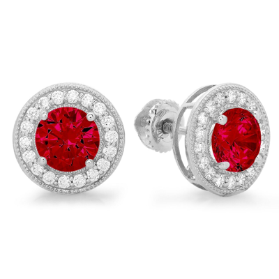 Pre-owned Pucci 3.6 Round Cut Halo Natural Red Garnet Designer Stud Earrings Real 14k White Gold