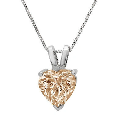 Pre-owned Pucci 2.0 Ct Heart Champagne Pendant Necklace Gift 16 Box Chain Box 14k White Gold In D