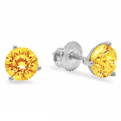 Pre-owned Pucci 4.0ct Round Cut Natural Citrine Stud Martini Gift Earrings Real 14k White Gold In Yellow