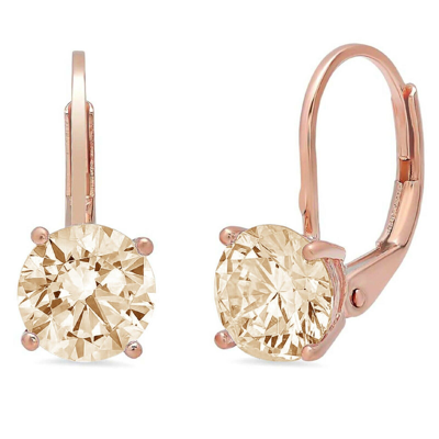 Pre-owned Pucci 2.0ct Round Cut Natural Morganite Drop Dangle Gift Earrings Real 14k Rose Gold