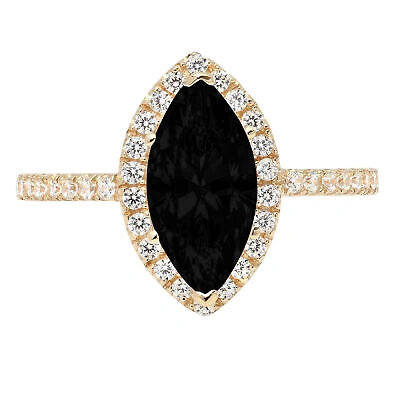 Pre-owned Pucci 2.38ct Marquise Halo Real Onyx Promise Bridal Wedding Ring Solid 14k Yellow Gold In D