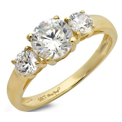 Pre-owned Pucci 1.50 Ct Round 3 Stone White Sapphire Promise Bridal Wedding Ring 14k Yellow Gold In White/colorless