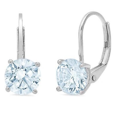 Pre-owned Pucci 2 Ct Round Cut Natural Aquamarine Drop Dangle Gift Earrings Real 14k White Gold
