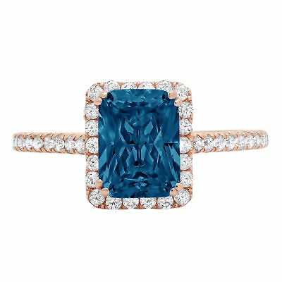 Pre-owned Pucci 1.98 Ct Emerald Halo London Blue Topaz Promise Bridal Wedding Ring 14k Rose Gold In D