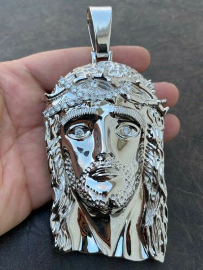 Pre-owned Silver Huge 6" 310 Gram 925  Hip Hop Mens Jesus Piece Pendant Necklace Iced Cz