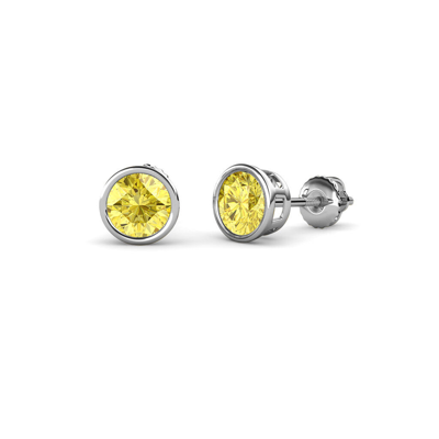 Pre-owned Trijewels Lab Created Yellow Sapphire Solitaire Stud Earrings 1.05 Ctw 14k Gold Jp:66037