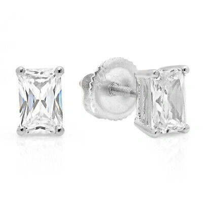 Pre-owned Pucci 2ct Emerald Cut Solitaire Synthetic Moissanite Stud Earrings 14k White Gold In D