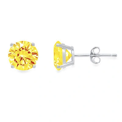 Pre-owned Pucci 4.0ct Round Cut Vvs1 Natural Citrine Stud Earrings Real 14k White Gold Push Back In Yellow