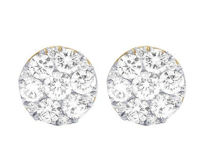 Pre-owned Jewelry Unlimited Unisex 14k Yellow Gold Real Diamond Flower Cluster Studs Earrings 3 1/2 Ct 11mm