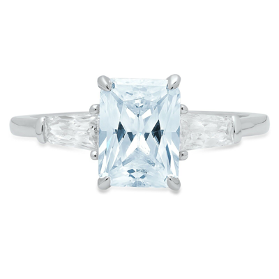 Pre-owned Pucci 2ct Emerald 3stone Natural Aquamarine Promise Bridal Wedding Ring 14k White Gold In D
