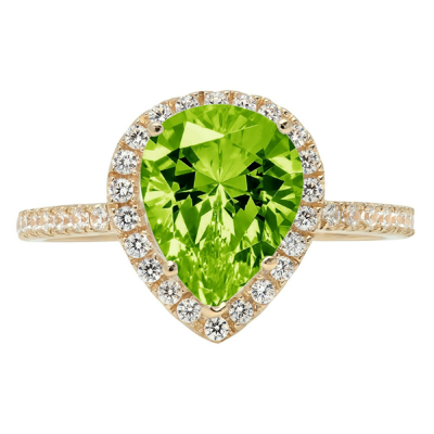 Pre-owned Pucci 2.45ct Pear Cut Halo Real Peridot Promise Bridal Wedding Ring 14k Yellow Gold In Green