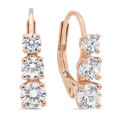Pre-owned Pucci 1.06 Ct Round Cut Simulated 3-stone Past Present Future Earrings 14k Rose Gold In D