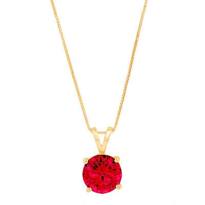 Pre-owned Pucci 3 Ct Round Vvs1 Ruby Solitaire Pendant Necklace 18 Box Chain 14k Yellow Gold In Red