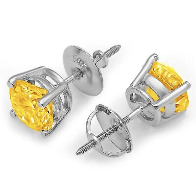Pre-owned Pucci 2.0ct Round Cut Vvs1 Solitaire Natural Citrine Stud Earrings Real 14k White Gold In Yellow