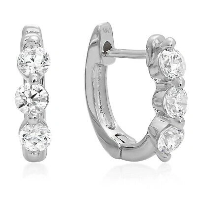 Pre-owned Pucci 0.6ct Round Cut Simulated 3-stone Past Present Future Earrings 14k White Gold In D