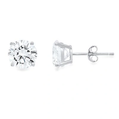 Pre-owned Pucci 3.0ct Round Synthetic Moissanite Stud Earrings 14k White Solid Gold Push Back