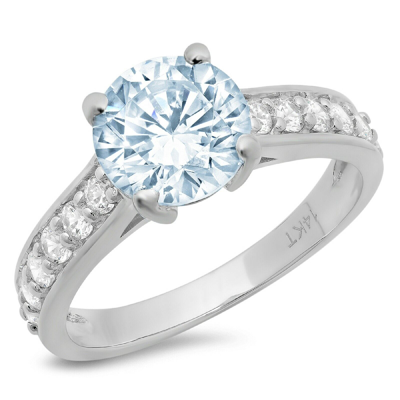Pre-owned Pucci 2.25ct Round Real Aquamarine Promise Bridal Wedding Classic Ring 14k White Gold In D