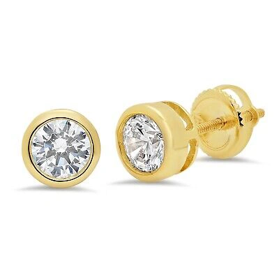 Pre-owned Pucci 1ct Stud Solitaire Earrings Gift Round Cut Simulated 14k Yellow Gold Screw Back In D