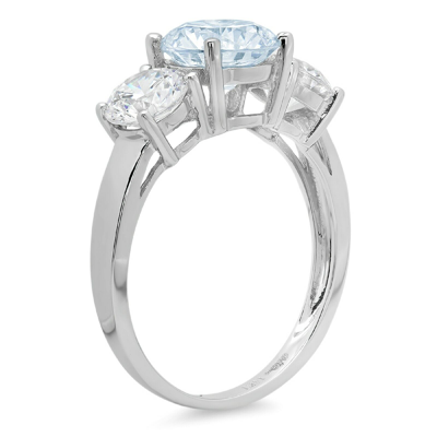 Pre-owned Pucci 3.25 Round 3 Stone Natural Aquamarine Promise Bridal Wedding Ring 14k White Gold In D