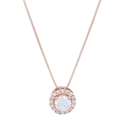 Pre-owned Pucci 1.30ct Round Pave Halo Vvs1 Clear Simulated Pendant 18" Chain 14k Rose Gold In Pink