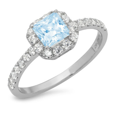Pre-owned Pucci 1.4 Princess Real Aquamarine Promise Bridal Wedding Classic Ring 14k White Gold In D