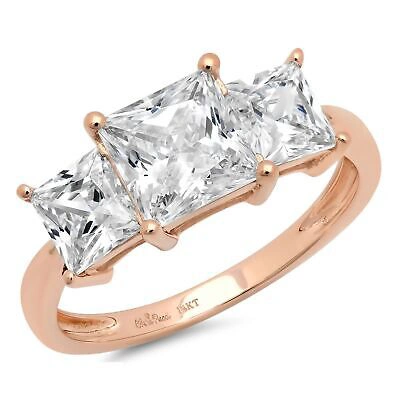 Pre-owned Pucci 3.0 Ct Princess Cut 3 Stone Moissanite Promise Bridal Wedding Ring 14k Rose Gold In White/colorless