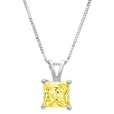 Pre-owned Pucci 2.50ct Princess Cut Vvs1 Yellow Simulated Pendant 16" Chain 14k White Solid Gold