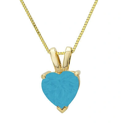 Pre-owned Pucci 0.50 Ct Heart Cut Blue Turquoise Simulated Pendant 18" Chain 14k Yellow Gold