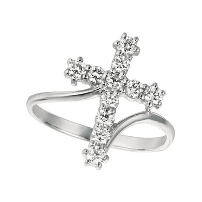 Pre-owned Morris 0.10 Carat Natural Diamond Cross Ring Si 14k White Gold