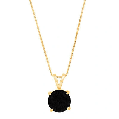 Pre-owned Pucci 2.5ct Round Real Onyx Solitaire Pendant Necklace 18" Chain Solid 14k Yellow Gold In D