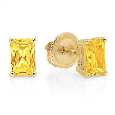 Pre-owned Pucci 1.0ct Emerald Cut Solitaire Natural Citrine Stud Earrings Real 14k Yellow Gold