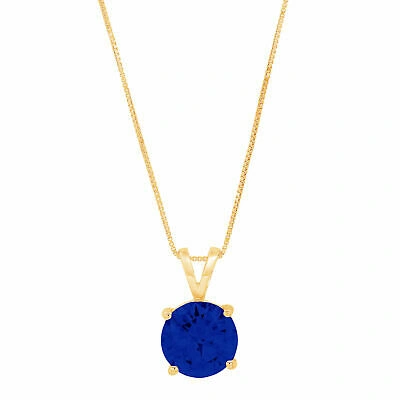 Pre-owned Pucci 3 Ct Round Blue Sapphire Solitaire Pendant 18" Chain 14k Yellow Gold In D