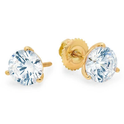 Pre-owned Pucci 4.0ct Round Cut Natural Aquamarine Stud Martini Earrings Real 14k Yellow Gold In D