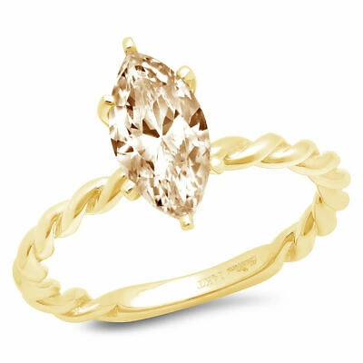 Pre-owned Pucci 2ct Marquise Rope Knot Yellow Synthetic Moissanite Promise Ring 14k Yellow Gold
