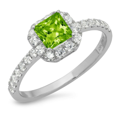 Pre-owned Pucci 1.4 Princess Real Peridot Promise Bridal Wedding Classic Ring 14k White Gold In Green