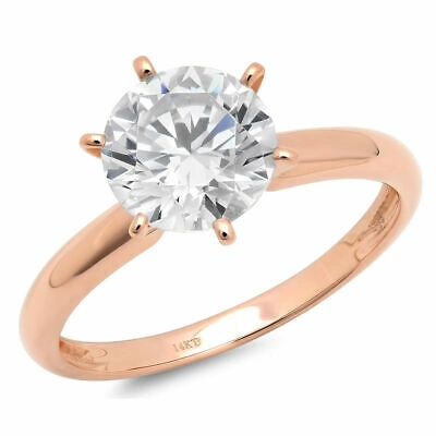 Pre-owned Pucci 3 Round Synthetic Sapphire 14k Rose Gold Solitaire Wedding Promise Bridal Ring In White/colorless