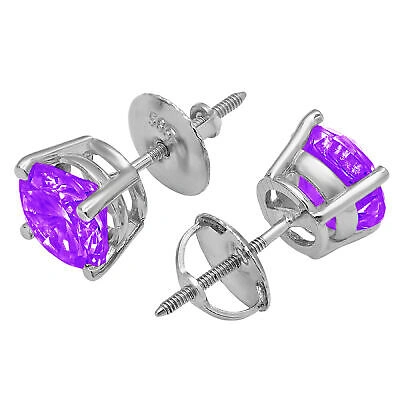 Pre-owned Pucci 4.0 Ct Round Cut Solitaire Natural Amethyst Stud Earrings Real 14k White Gold In Purple