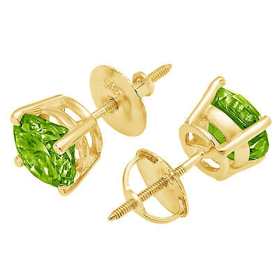 Pre-owned Pucci 3.0ct Round Cut Solitaire Natural Peridot Stud Earrings Solid 14k Yellow Gold In Green